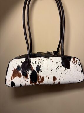 NWT House of Harlow 1960 Cowhide Cow Calf Hair Genuine Leather Long Shoulder Bag